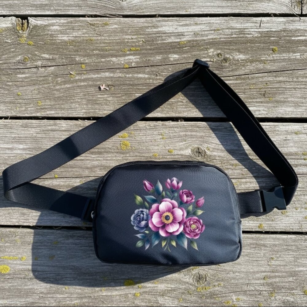 Enchanted Bloom – Black Waist Bag